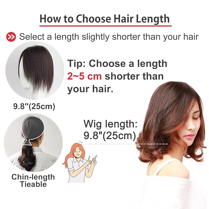 Real Human Hair Topper Pieces Double-Monofilament Top Hand-Tied Mid Length for WomenThinning Hair BHADS914 (BL Natural Black × Hair Length:9.8"(25cm), Base Size:3.5"×5.5"(9cm×14cm))