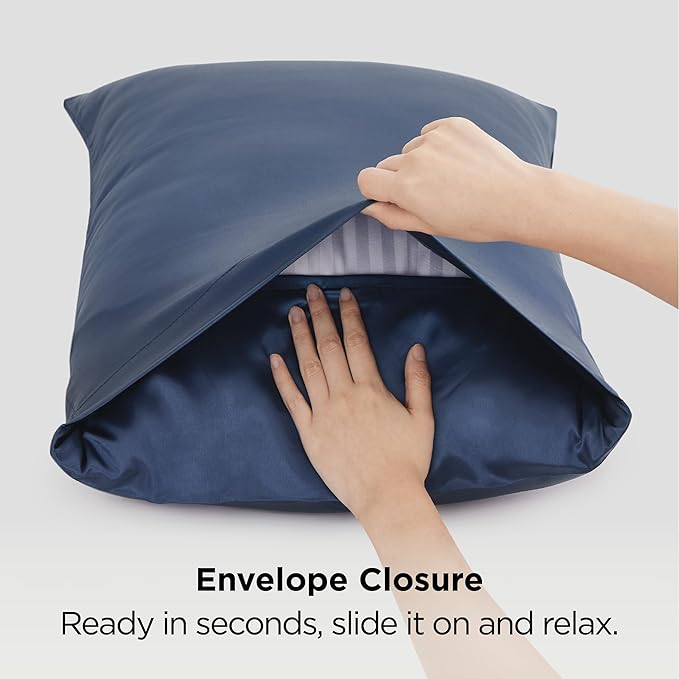 Bedsure King Size Satin Pillowcase Set of 2 - Blue Silky Pillow Cases for Hair and Skin with Envelope Closure, Similar to Silk Pillow Cases, Gifts for Women Men, 20x36 Inches, 2pcs