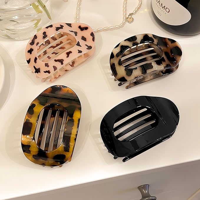 6PCS Flat Hair Clips for Women Fashion Leopard Print Duckbill Hair Claw Clips for Thick Thin Hair French Hair Clip Claw