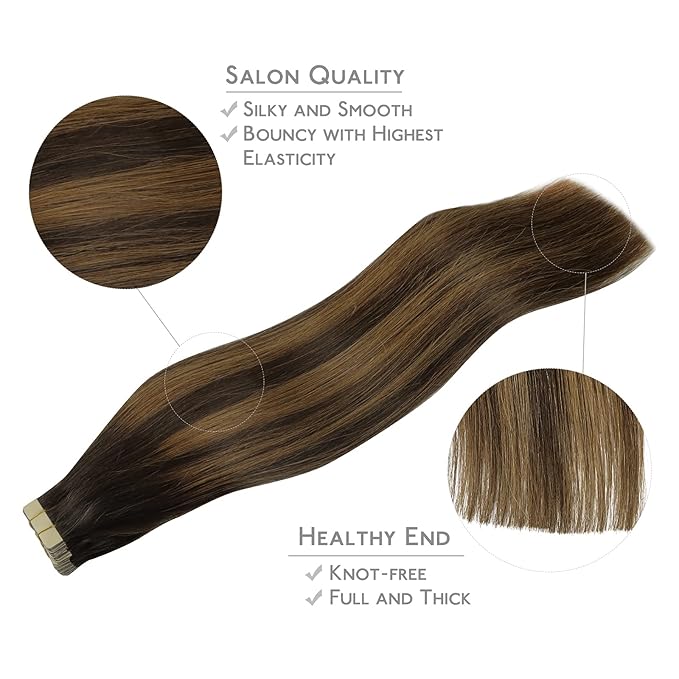 WENNALIFE Tape in Hair Extensions Human Hair, 20pcs 60g 26 inch Balayage Dark Brown Mixed Chestnut Brown Remy Hair Extensions Straight Human Hair Tape in Extensions Skin Weft Extension