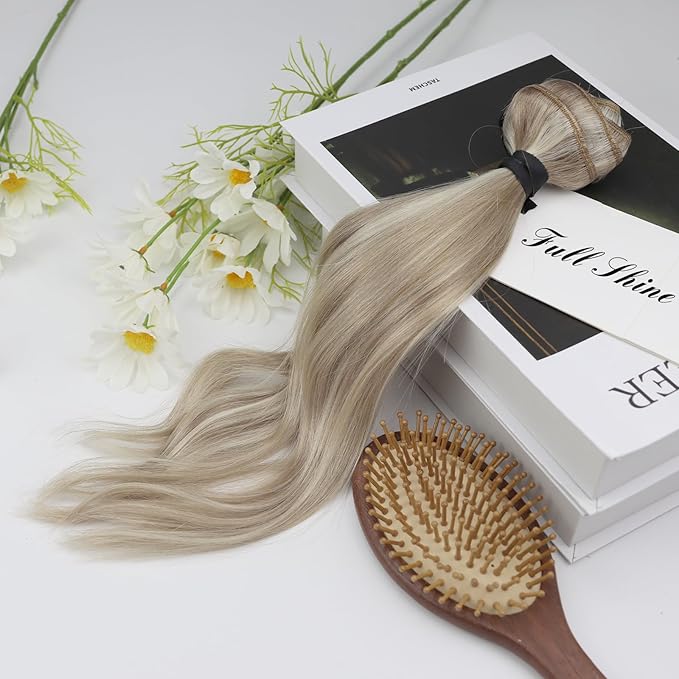 Full Shine Blonde Extensions Clip in 20 Inch Golden Blonde Highlights Medium Blonde Real Human Hair Clip in Straight Hair Clip Ins Lace Weft for Long Hair 3 PCS 60 G