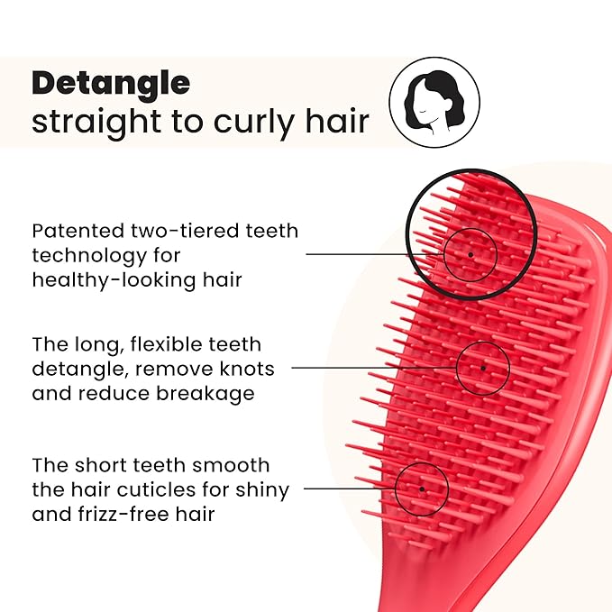 Tangle Teezer Ultimate Detangler Hairbrush, Eliminates Knots & Reduces Breakage, Mini Hair Brush for Travel, Small Hands & All Hair Types, Pink Punch