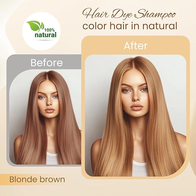 Hair Dye Shampoo 3 in 1, Blonde Brown Hair Dye for Men & Women, Long Lasting Hair Color for Gray Hair Coverage, Easy to Use, Shampoo for Color Treated Hair Dye 16.9 Fl Oz (Blonde brown)