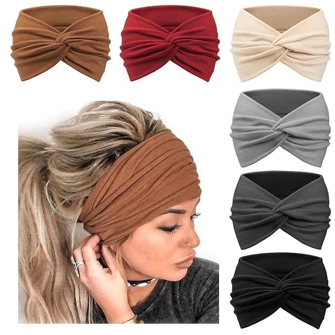 DRESHOW 6 Pack Extra Wide Headbands for Women Large Turban Headband Boho Head Wrap Elastic Hairbands Hair Twisted Knot Hair Accessories