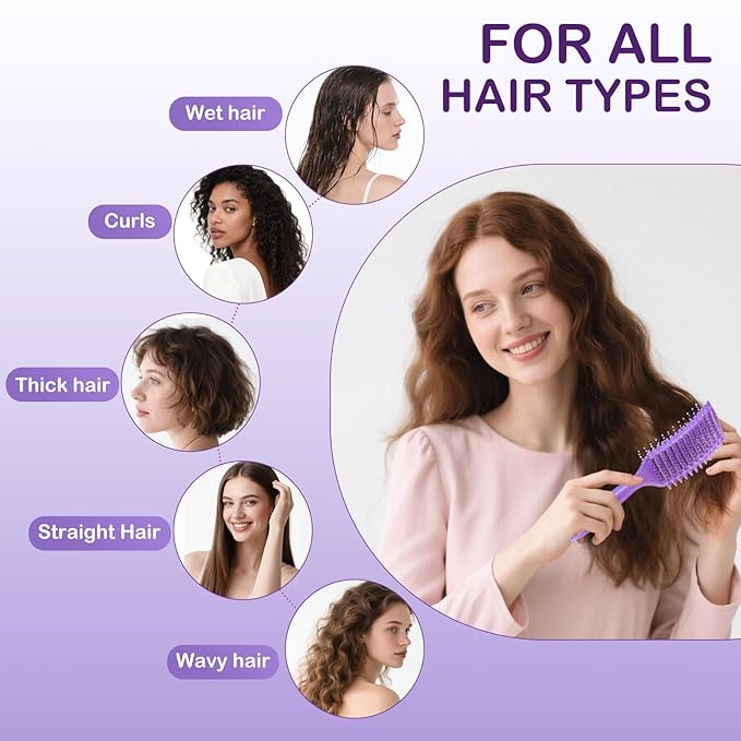 Curly Hair Brush & Curl Defining Brush – Easily Detangles Knots with Less Pulling – Styles Wet or Dry Hair, Tames Frizz for All Curl Types (Crystal Purple)