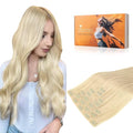 DOORES Seamless Clip in Hair Extensions, Bleach Blonde 130g 7pcs 18 Inch, Human Hair Extensions Remy Hair Clip ins Extensions Seamless Thick Straight Hair Thin Weft Invisi Edge Hair Extensions