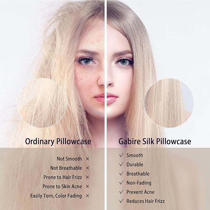 Mulberry Silk Pillowcase for Hair and Skin Prevent Acne Pillow Cases Both Sides Real Silk Pillowcases Organic Silk Pillowcase with Hidden Zipper, Apricot Grey, King (20"×36")