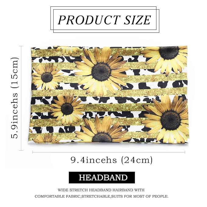 Olbye Wide Boho Headbands Turban Elastic Hairbands Nonslip Floral Bandana Workout Yoga Hair Scarfs Running Sweatband African Head Wraps Bohemian Hair Accessories for Women (F- Flower)
