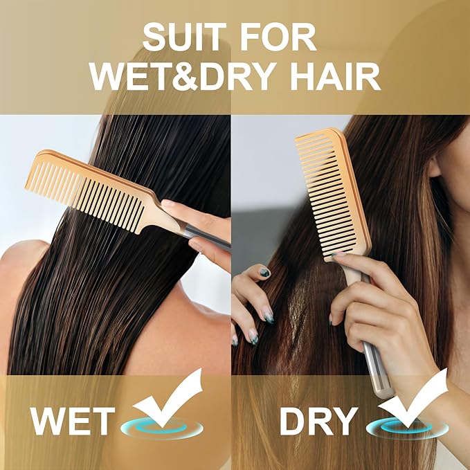 Hair Comb for Women and Men, Durable Detangling Hair Comb with Handle, Large Detangler Comb for Thin Straight Short Hair(Gold)
