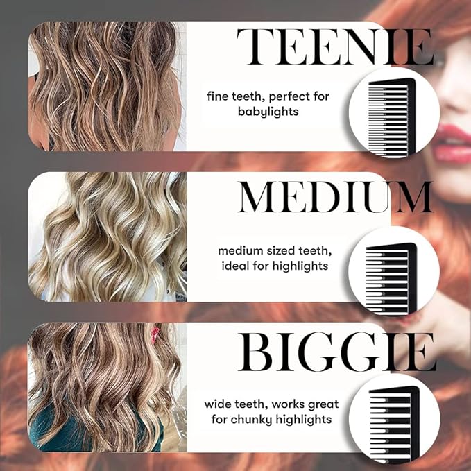 SKYPIA 3 Piece Professional Dyeing Hair Comb Set - Highlight Combs with Long Stainless Steel Rat Tail for Weaving and Styling (Black)