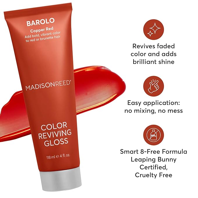 Madison Reed Color Reviving Gloss, Barolo - Red, Semi-Permanent Hair Dye, Enhances Hair Color & Corrects Tone, Adds Brilliant Shine, Keratin & Argan Oil, 4 Fl Oz (118 mL)