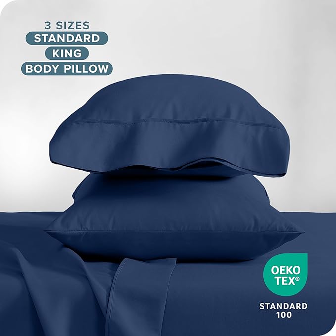 Bare Home Microfiber Pillow Cases - Standard/Queen Size Set of 2 - Cooling Pillowcases - Double Brushed - Dark Blue Pillowcases 2 Pack - Easy Care (Standard Pillowcase Set of 2, Dark Blue)