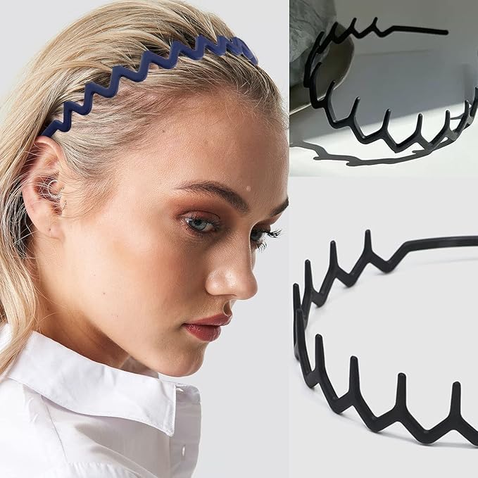 LAPOHI 10 PCS Non Slip Fashion Effortless Plastic Headbands with Teeth Comb Skinny Hair Bands for Women Men Teen Girls, Comb Teeth Morandi