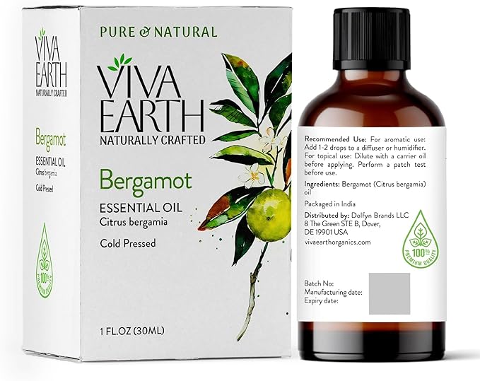 Bergamot Essential Oil – Pure & Natural Citrus Oil for Diffuser, Hair, Face, Skin Care, Aromatherapy, Scalp & Body Massage, Soap & Candle Making – with Dropper, 1 Fl Oz