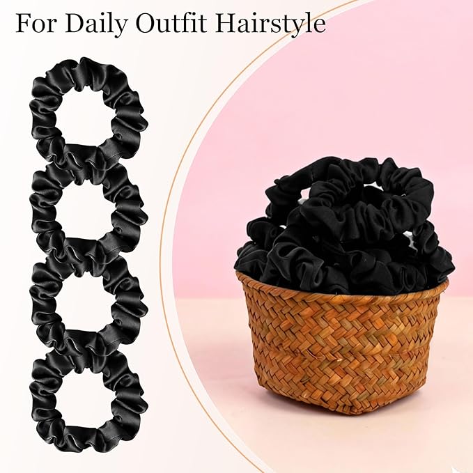 Satin Scrunchies for Women – 8PCS Blush & Brown Silk Hair Ties Set – No Crease, Frizz-Free, Gentle Elastic Hair Bands, Soft & Stylish Everyday Hair Accessories Gifts
