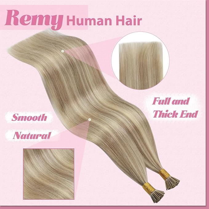 YoungSee I Tip Hair Extensions Blonde Itips Hair Extensions Human Hair Blonde Highlights Itip Hair Extension 18 Inch I-Tip Hair Extension Human Hair 50g 60s Cold Fusion Hair