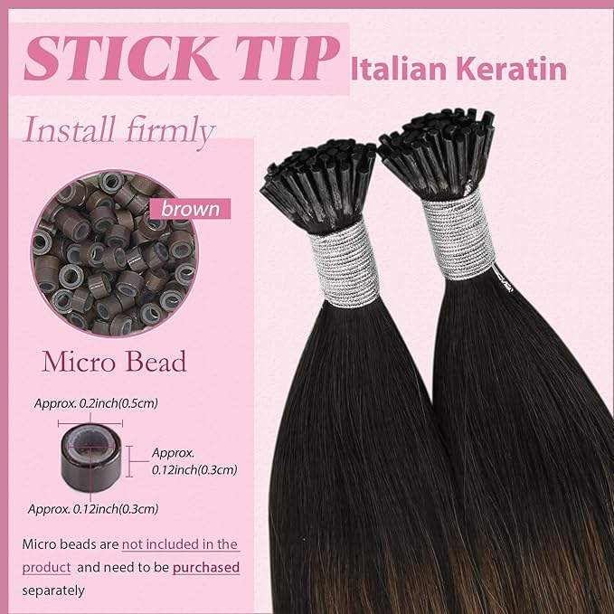 YoungSee I Tip Hair Extensions Ombre Brown I Tip Hair Extensions Human Hair Balayage Dark Brown with Brown Itip Human Hair Extension 18 Inch Ombre Pre Bonded Hair Extension Silky Straight 60s 50g