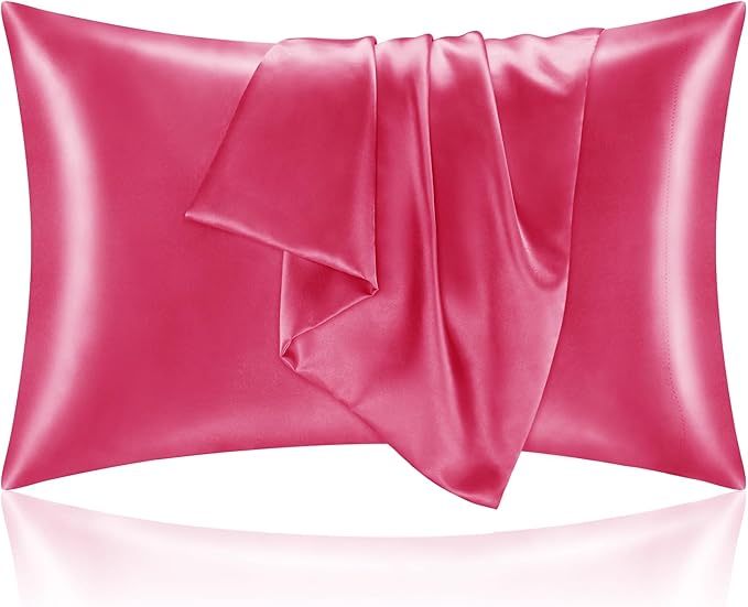 BEDELITE Satin Pillowcase with Zipper, Hot Pink King Size Pillow Cases Set of 2, Super Soft and Cooling Similar to Silk Pillow Cases, Gift for Women Men(20x40 Inches)