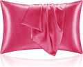 BEDELITE Satin Pillowcase with Zipper, Hot Pink King Size Pillow Cases Set of 2, Super Soft and Cooling Similar to Silk Pillow Cases, Gift for Women Men(20x40 Inches)