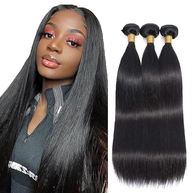 26 28 30 Inch Bundles Human Hair Color 1B Straight Bundles Brazilian Virgin Remy Hair Extensions Niegmeag Double Weft Natural Black Straight Bundle Hair Weave 300g