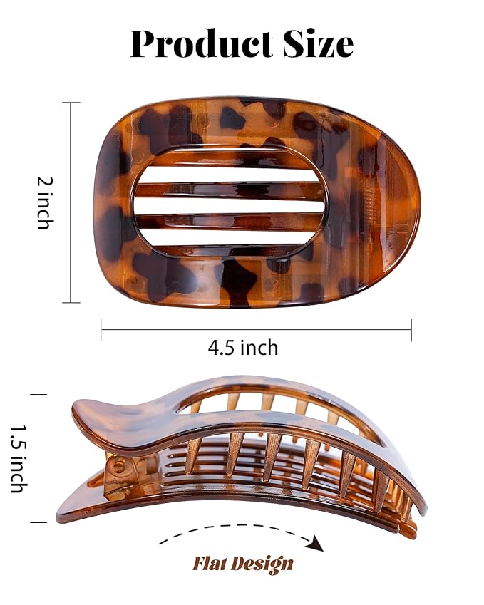 6 PCS Flat Hair Clips for Women - French Medium Flat Claw Clips for Thick Thin Hair, Strong Grip Non Slip Hair Claw Clips for Women Girls