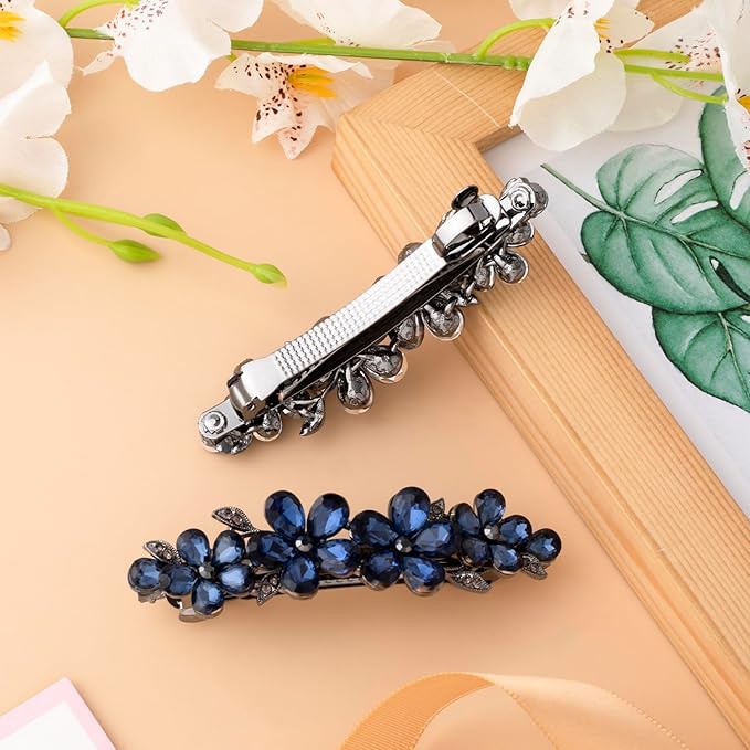 Joez Wonderful Rhinestone Hair Clips, Bridal Hair Accessories for Women, Sparkly Crystal Hair Pins, Fancy Hair Barrettes for Wedding, Bride, Long Hair (Blue Flower, 1 Pcs)