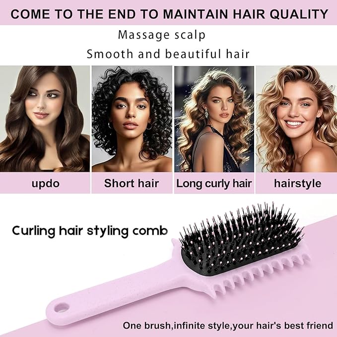 Curly Hair Brush, Volume Curl Defining Brush for Detangling Shaping and Styling Women's Curls, Reduce Pulling (Pink)