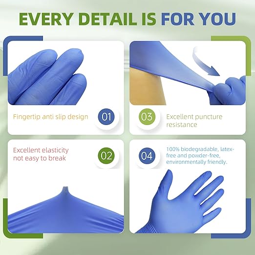 Jointown Biodegradable Nitrile Exam Gloves, Disposable Medical Surgical Gloves, Violet Blue Nitrile Glove, Latex Free, Food Safe, 200 Count, XLarge