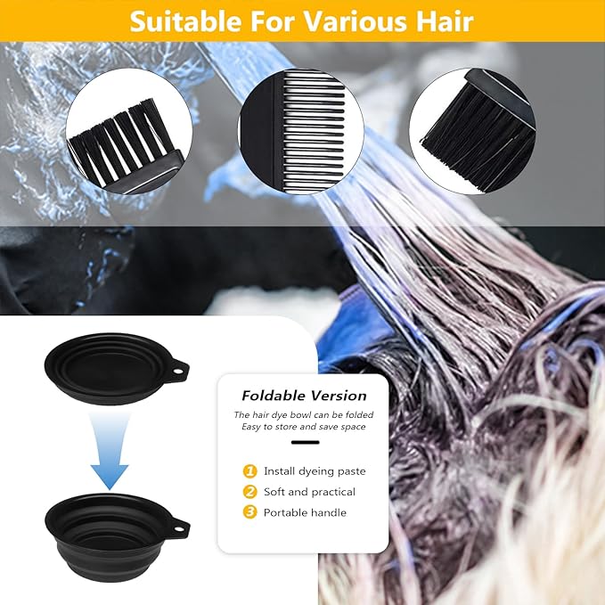 26PCS Hair Dye Coloring Kit, Professional Hair Bleach Kit, Hair Coloring Products, Gloves, Storage Bag, Rubber Band, Ear Cap, Mixing Spoon, Shawl, Clips, Brush, Bowl, Black