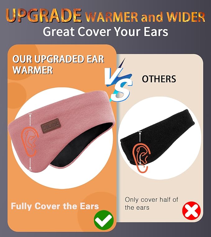 Winter Ear Warmer Headband for Men Women Double-Layer Knit Ear Muffs Cover with Fuzzy Lining for Running and Cycling (Pink, One Size)