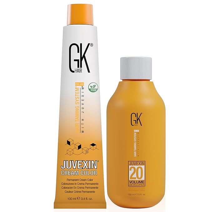 GK HAIR 10 LIGHTEST PLATINUM BLONDE Hair Color Cream Tube 3.4 Fl Oz + 20 Volume Developer 5 Fl Oz - Professional Permanent Long Lasting Toner Dye