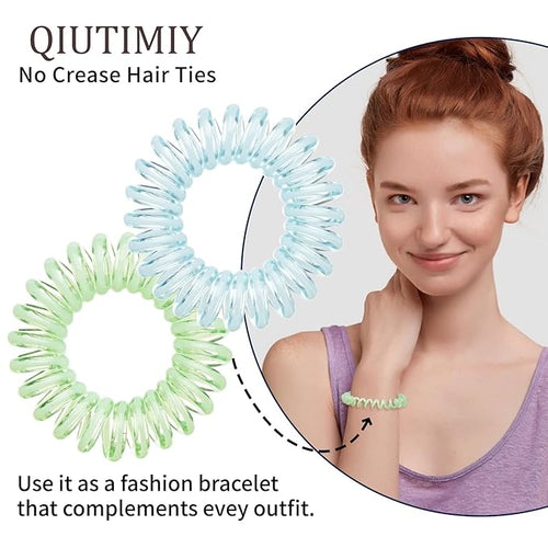 16Pcs Spiral Hair Ties, (Clear Colourful) Hair Elastic Coils for Women and Girls, Waterproof Phone Cord Hair Scrunchies Accessories Bands for Ponytails and Updos