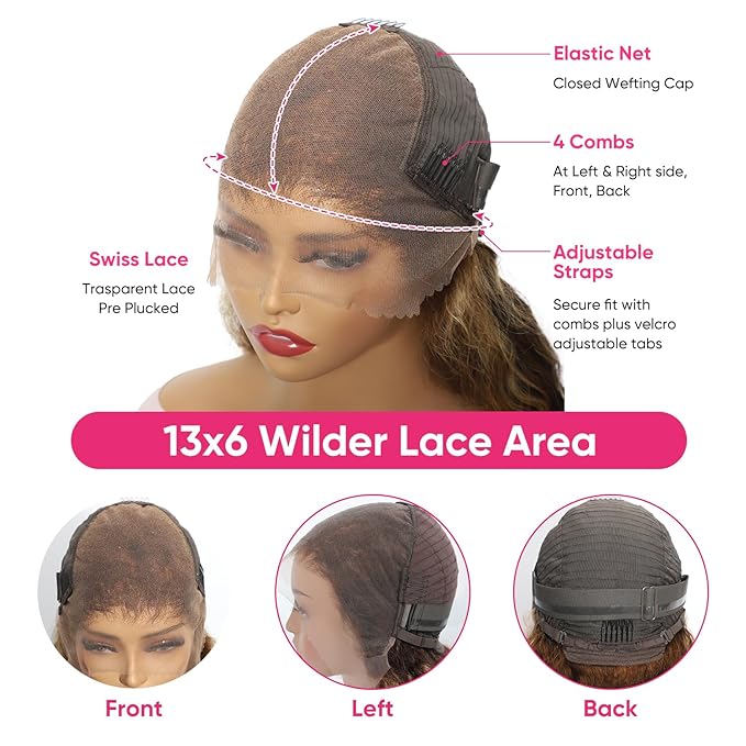 Highlight Deep Wave Wig 13x6 Ombre Lace Front Wig Human Hair Honey Blonde HD Lace Front Wigs Human Hair Pre Plucked 200% Density 4/27 Colored Curly Frontal Wigs for Women 24 Inch