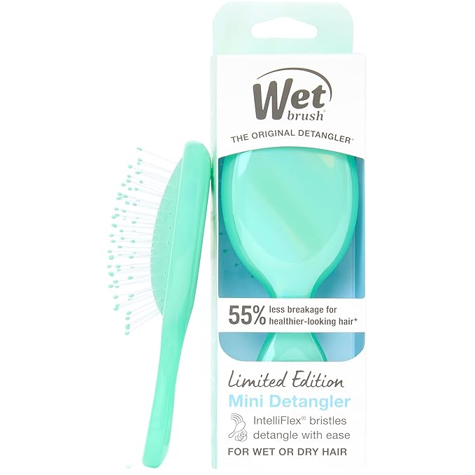 Wet Brush Mini Detangler Hair Brush for Gentle Knot Removal, Compact Travel Size, Soft Bristles for Pain-Free Detangling, Less Breakage, Works on All Hair Types, Limited Edition, Prismatic Glow Green
