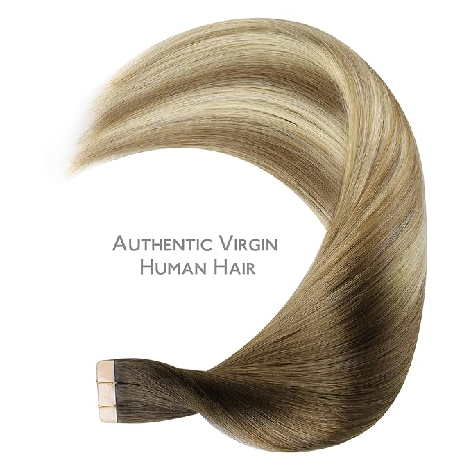 WENNALIFE Tape in Hair Extensions Human Hair Ombre Walnut Brown to Ash Brown and Bleach Blonde Tape in Extensions, 10pcs 30g 24 inch Remy Hair Invisible