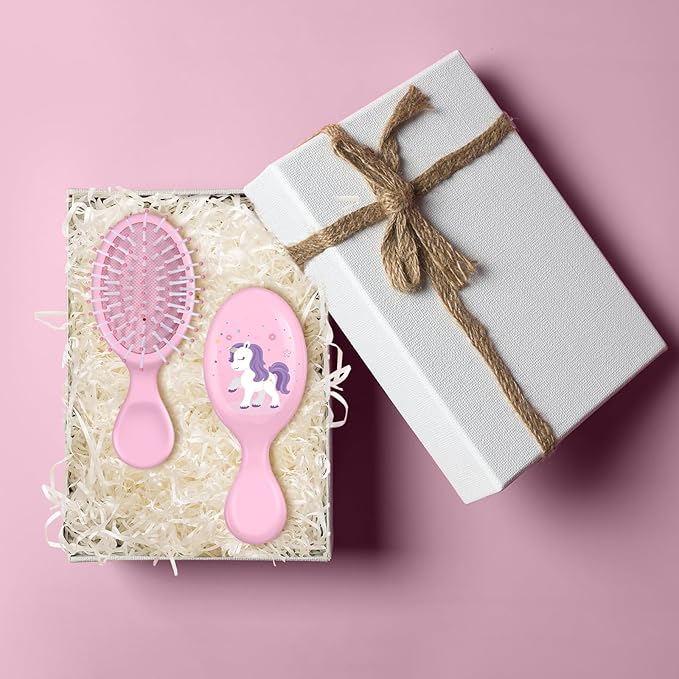12 Pcs Unicorn Mini Detangler Brush, Mini Travel Hair Brush, Bristles Plastic Detangling Brush,No Tangle Soft Flexible Bristles for Straight, Curly, Thick Hair for Party Gift
