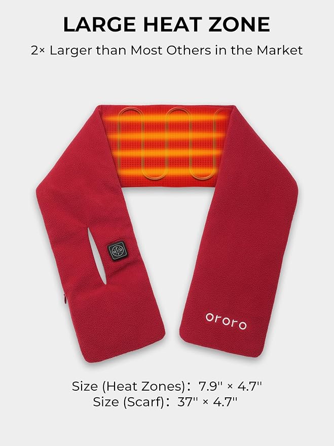 ORORO Heated Scarf, Up to 12 Hours of Warmth, Heated Neck Warmer with Rechargeable Battery