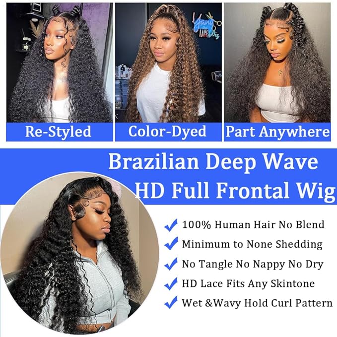 26 Inch Deep Wave Lace Front Wigs Human Hair Pre Plucked 13x6 HD Transparent Lace Frontal Wigs Human Hair 200 Density Deep Curly Glueless Wigs Human Hair For Women