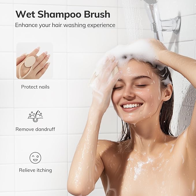 Sndyi Silicone Scalp Massager Shampoo Brush, Hair Scrubber with Soft Silicone Bristles, Scalp Scrubber/Exfoliator for Dandruff Removal, Wet Dry Scalp Brush for Hair Growth & Scalp Care, Oatmeal