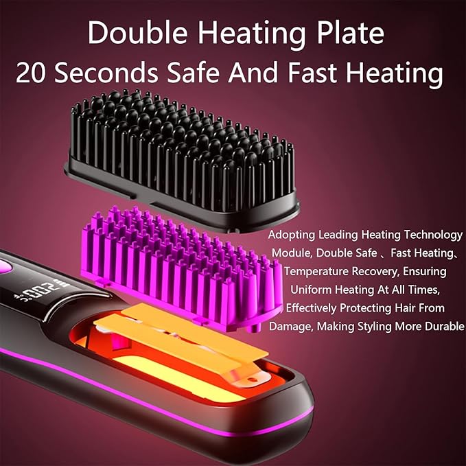 Go Brush Pro Hair Straightener – Cordless Comb with Base Negative Ion, 6000mAh Fast Heating & Portable Travel Design, Rechargeable Brush for Straightening and Curling (White-1Pcs)
