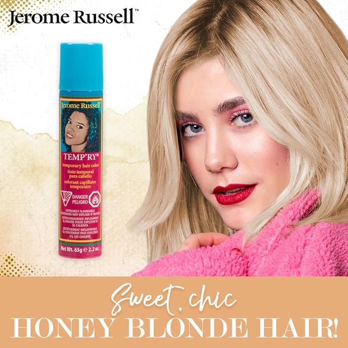 Jerome Russell Temporary Hair Color Spray, Honey Blonde - Intense Spray-On Temporary Hair Color, Fast-Drying, Non-Sticky, Travel Size Hair Dye for Instant Vivid Hair Color, 2.2 oz