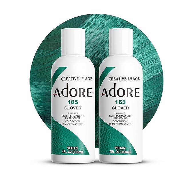 Adore Semi Permanent Hair Color (165 Clover) | Vegan & Cruelty-Free Green Hair Dye | No Ammonia, No Peroxide, No Alcohol | 4 Fl Oz Each (Pack of 2)