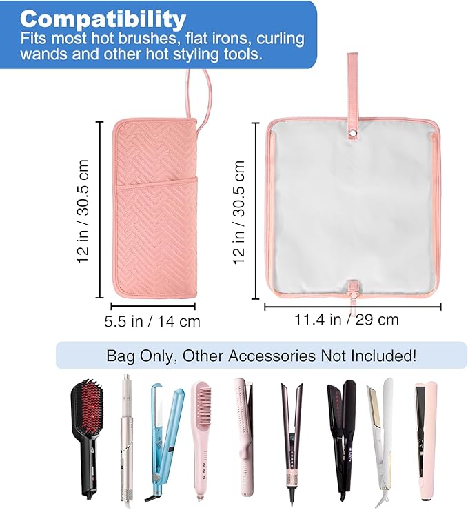 SITHON Hot Iron Holder & Mat, Heat Resistant Hair Tools Travel Bag Portable Hot Tools Organizer Cover Pouch for Curling Irons, Flat Irons, Hair Straightener and Styling Tools (Bag Only) (Pink)