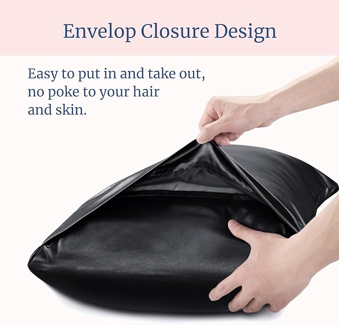 BEDELITE Satin Pillowcase for Hair and Skin, Super Soft Similar to Silk Pillow Cases 4 Pack with Envelope Closure, Cooling Pillowcases for Women Men (20"x26" Standard Size, Black)