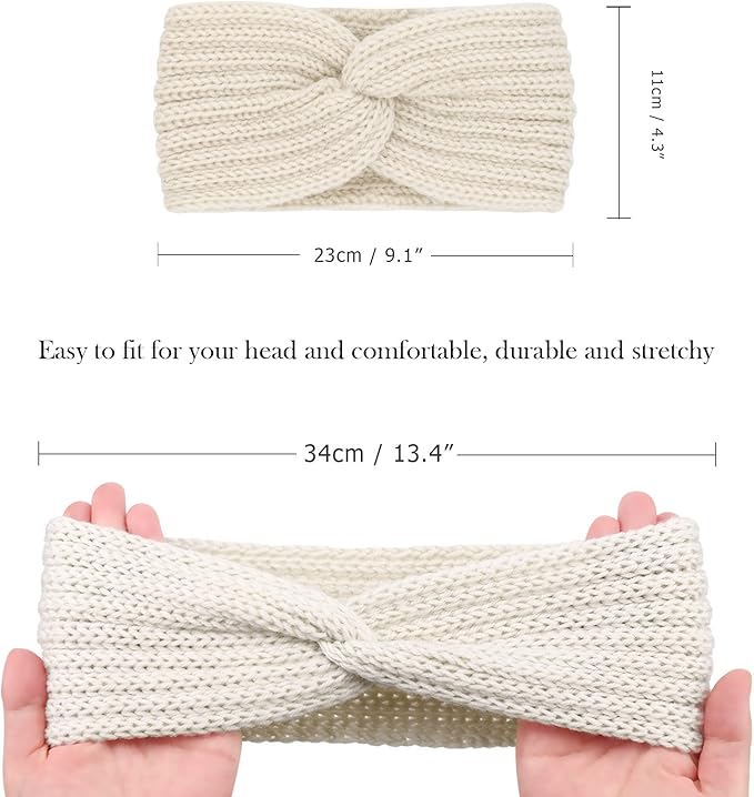 DRESHOW Knit Crochet Headband for Women Ear Warmer Soft Turban Stretch Warmer Headbands Winter Fashion Head Wrap