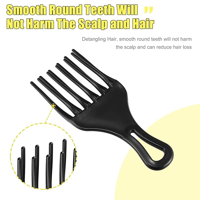 VOCOSTE Afro Pick Comb Small Fork, Hairdressing Styling Tool for Curly Hair for Men Women, Plastic, Black