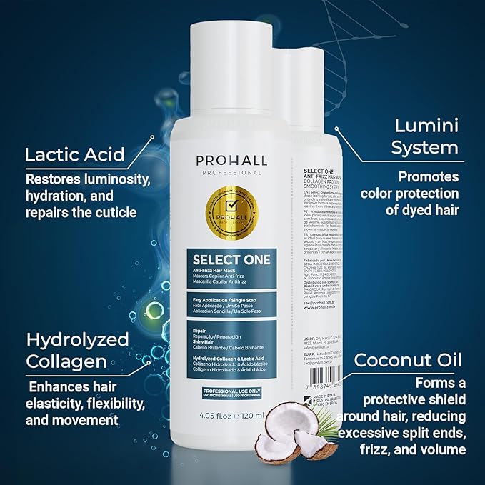 Brazilian Keratin Treatment Blowout Complex-PROHALL SELECT ONE 4.05 oz-Formaldehyde Free Keratin Hair Treatment at Home-Queratina Brasileña Keratina Para Alisar el Pelo Sin Formol-Off White