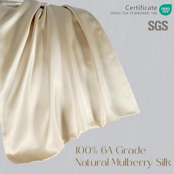 ZIMASILK 100% Pure Mulberry Silk Pillowcase for Hair and Skin Health,Soft and Smooth,Both Sides Premium Grade 6A Silk,600 Thread Count,with Hidden Zipper,1pc(Standard 20''x26'',Beige)