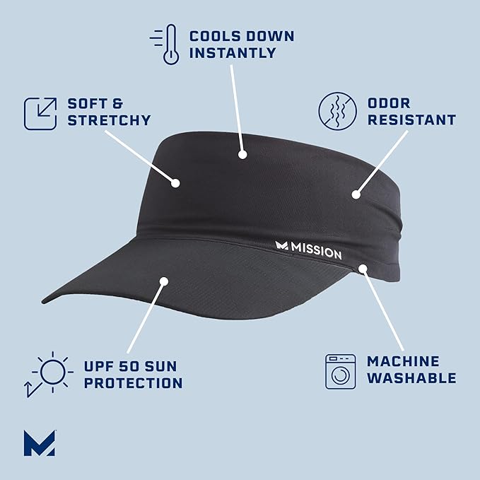 MISSION Cooling Stretchy Visor - Unisex Visor Hat for Men and Women, No Slip Band, UPF 50 Sun Protection Visor