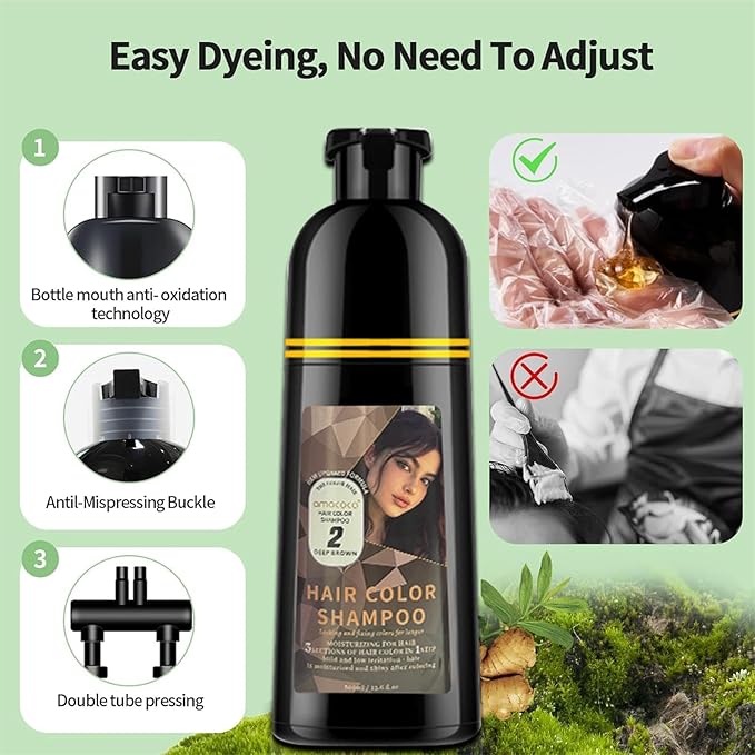 Hair Dye Shampoo, 3 in 1 Gray Hair Coverage, One-Step Wash-In Hair Dye, Shampoos for Color Treated Hair, Semi Permanent Hair Color Shampoo for Women & Men, 13.6 fl. oz,(Deep Brown)